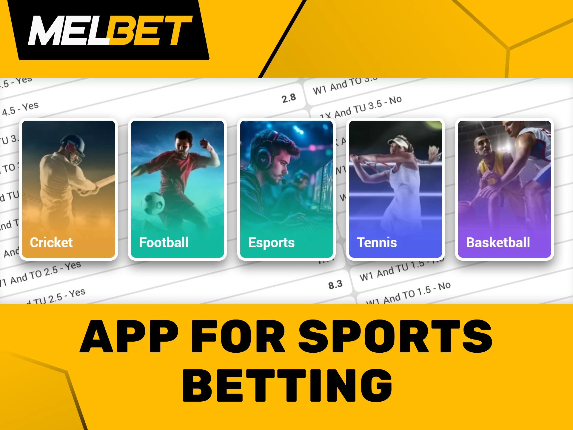 Select from a wide range of sports to bet on in the Melbet app.