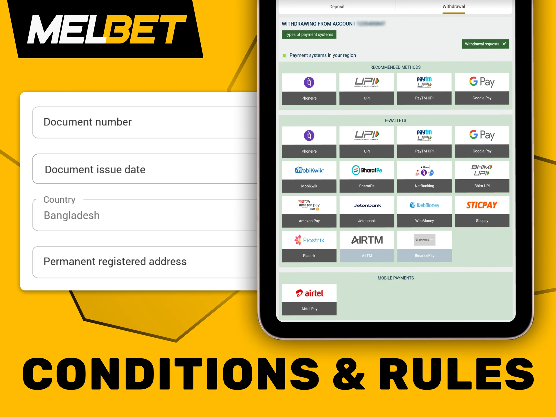 Stick to the rules when withdrawing your winnings from Melbet.